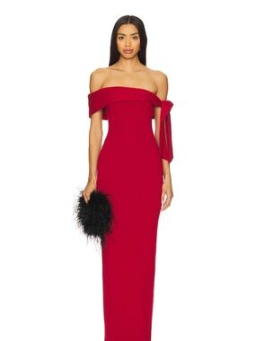 SNDYS x REVOLVE Jaymes Off the Shoulder Maxi Dress Small Body Contour Red Knit